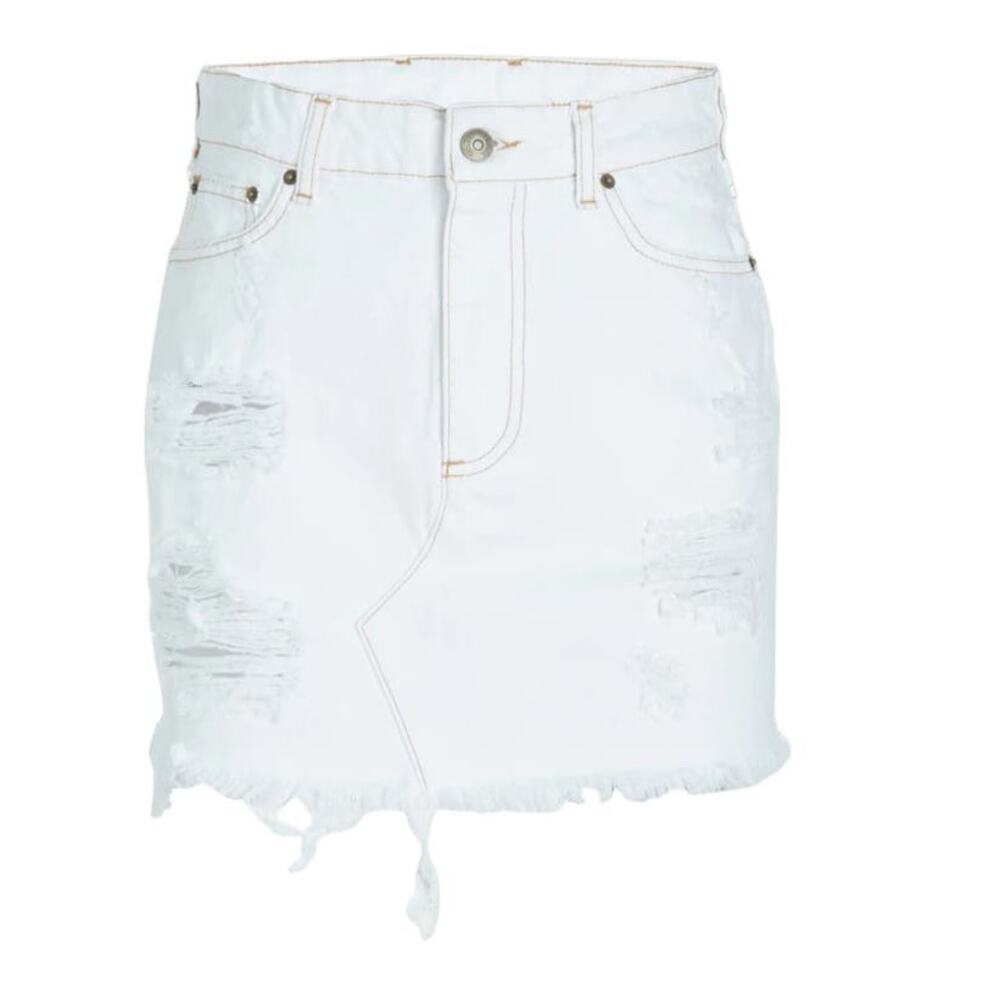 Ser.O.Ya Alli Distressed Mini Denim Skirt Optic White Arizona Size 24 NEW